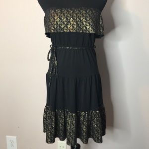 Vintage Baby Phat black dress w/gold cat print